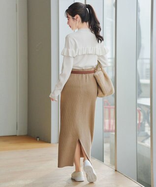 Tiaclasse L モックネックフリルニットトップス オフホワイト