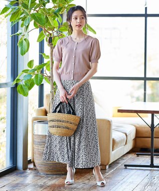 Tiaclasse L 【洗える】ひんやり心地良いパフ袖ニットカーディガン ピンク