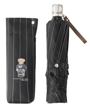 MOONBAT POLO RALPH LAUREN メンズ 折りたたみ傘 ストライプ×BEAR 65cm ブラック