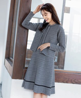 Tiaclasse L 【洗える】リップル編みニットワンピース グレー×ブラック
