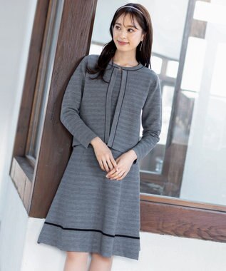 Tiaclasse L 【洗える】リップル編みニットワンピース グレー×ブラック