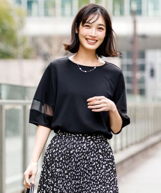 ANY SIS チュール切替ランタンスリーブ プルオーバー ブラック