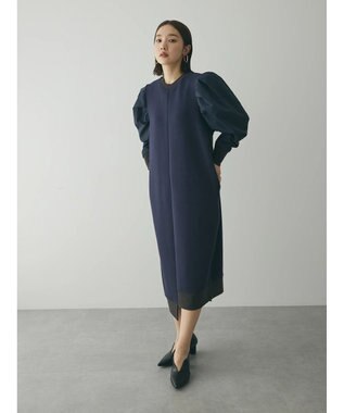 Green Parks armonia. リブ使いコクーンポンチワンピース Navy