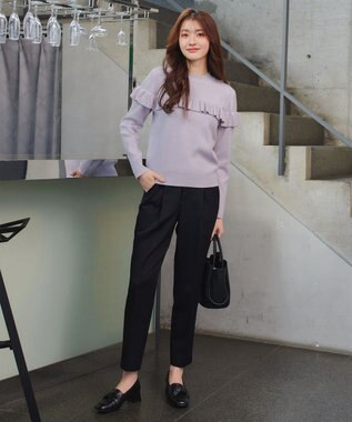 Tiaclasse L モックネックフリルニットトップス ラベンダー