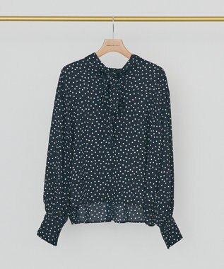 AMERICAN HOLIC 【イージーケア】ドット柄ボウタイブラウス Navy