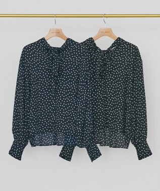 AMERICAN HOLIC 【イージーケア】ドット柄ボウタイブラウス Navy