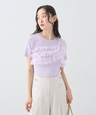 earth music&ecology アシメチュールフリルニットプルオーバー Lavender