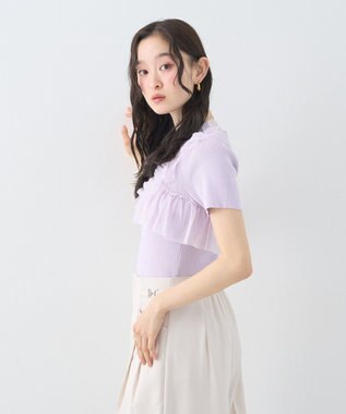 earth music&ecology アシメチュールフリルニットプルオーバー Lavender
