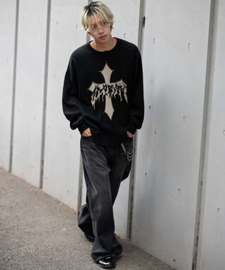 WEGO ダメージジャガードプルオーバー ブラック