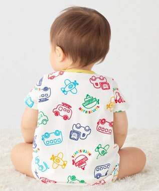 MIKI HOUSE HOT BISCUITS 【70-80cm】ビーンズ×乗り物 総柄ショートオール 白