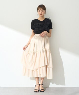 earth music&ecology アシメチュールフリルニットプルオーバー Black