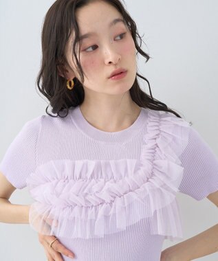 earth music&ecology アシメチュールフリルニットプルオーバー Lavender