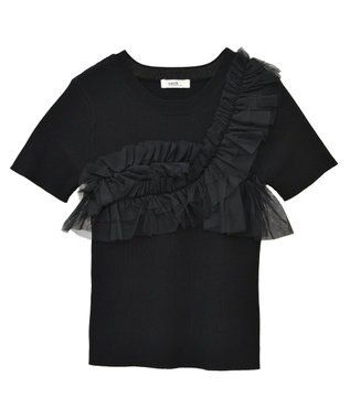 earth music&ecology アシメチュールフリルニットプルオーバー Black