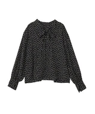 AMERICAN HOLIC 【イージーケア】ドット柄ボウタイブラウス Black
