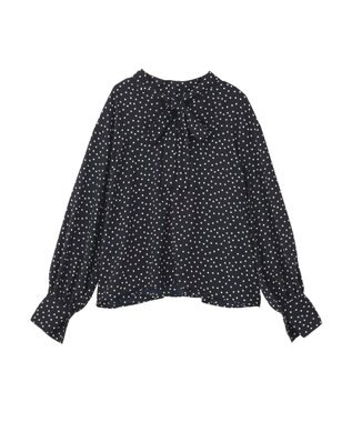 AMERICAN HOLIC 【イージーケア】ドット柄ボウタイブラウス Navy