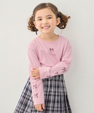 ANY KIDS 【一部店舗/WEB限定】【綿100%】プリント 長袖Tシャツ ピンク×リボン