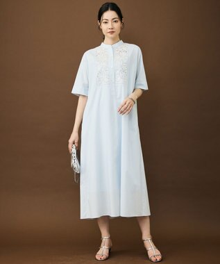 自由区 エンブロイダリーブロード ワンピース サックス×オフ