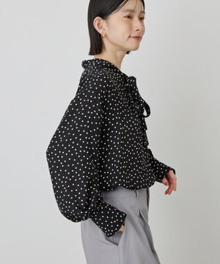 AMERICAN HOLIC 【イージーケア】ドット柄ボウタイブラウス Black