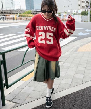 WEGO ナンバリングラインフラッフィーニット レッド