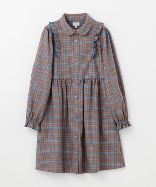 組曲 KIDS 【110-140㎝】リセチェックシャツ ワンピース ブルー×オレンジ系
