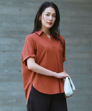 ICB L ヴィンテージスパンブロード シャツカラードルマンスリーブブラウス