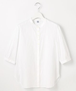 J.PRESS LADIES S 【洗える】セルロースカラミストライプ バンドカラー ブラウス ホワイト系