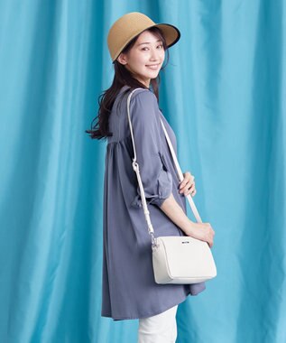 Tiaclasse L 【洗える】ヴィンテージサテンチュニックブラウス ブルー