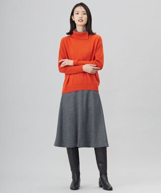 J.PRESS LADIES L 【洗える】SOFT TOUCH WOOL リブ切り替え ニット オレンジ系