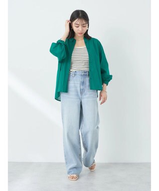 earth music&ecology コットンボイルギャザーシャツ Green