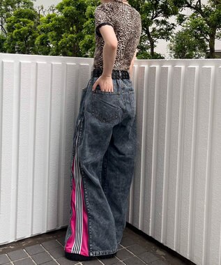 WEGO 【ユニセックス着用ITEM】ジャージドッキングZIPデニムパンツ ピンク