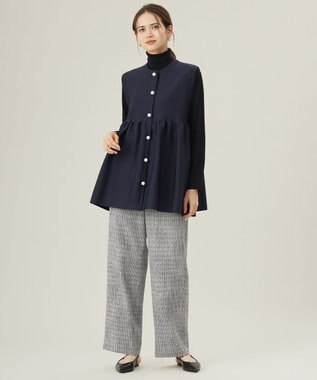 自由区 【セットアップ対応・洗える】ライトミックスツイードワイドストレート パンツ モノトーン