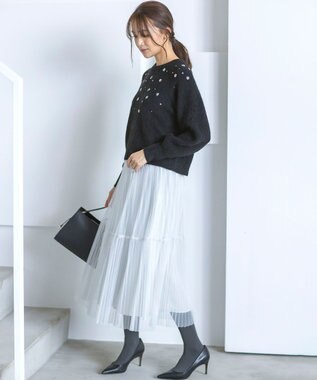 組曲 L ラメチュールプリーツ スカート シルバー系