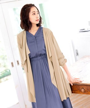 Tiaclasse L 【洗える】スタイルアップも叶うヴィンテージサテンワンピース ブルー