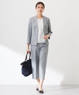 J.PRESS LADIES 【着丈が選べる・セットアップ対応・洗える・撥水・防汚】コットンFITTYシャーク ワイド アンクル パンツ ライトグレー系