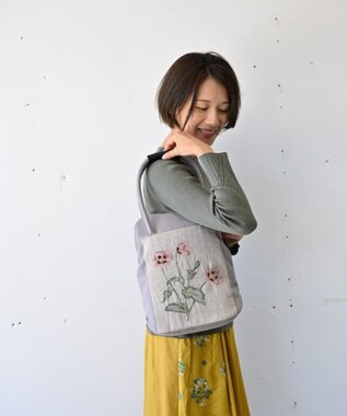 AND WOOL ポピー押し花刺繍バッグ グレー