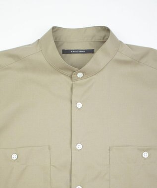 KASHIYAMA GIZA 100/2 バンドカラーシャツ スモークカーキ