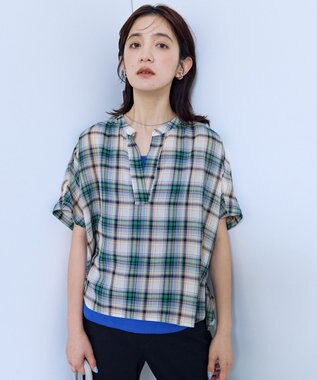 ANY シアーチェックスキッパーブラウス