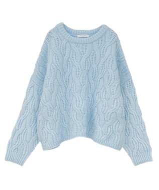 Green Parks ふわふわケーブルニットプルオーバー Sax