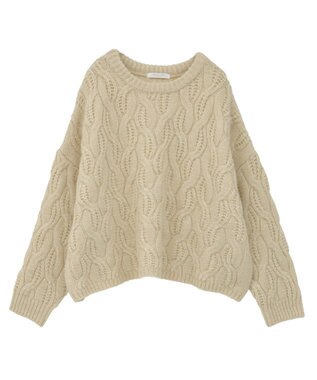 Green Parks ふわふわケーブルニットプルオーバー Ecru