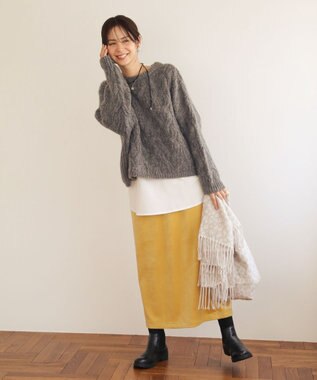 Green Parks ふわふわケーブルニットプルオーバー Gray Mixture