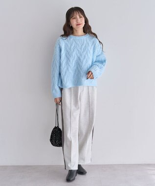 Green Parks ふわふわケーブルニットプルオーバー Sax