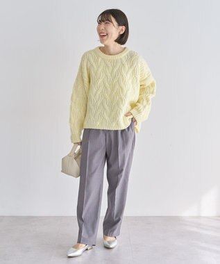 Green Parks ふわふわケーブルニットプルオーバー Yellow