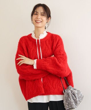 Green Parks ふわふわケーブルニットプルオーバー Red