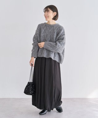 Green Parks ふわふわケーブルニットプルオーバー Gray Mixture