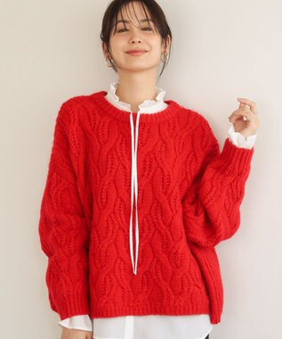 Green Parks ふわふわケーブルニットプルオーバー Red