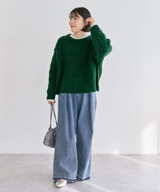 Green Parks ふわふわケーブルニットプルオーバー Green