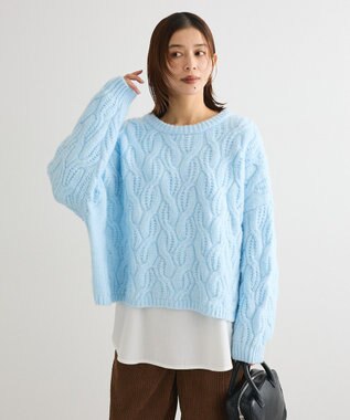 Green Parks ふわふわケーブルニットプルオーバー Sax