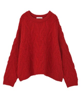 Green Parks ふわふわケーブルニットプルオーバー Red
