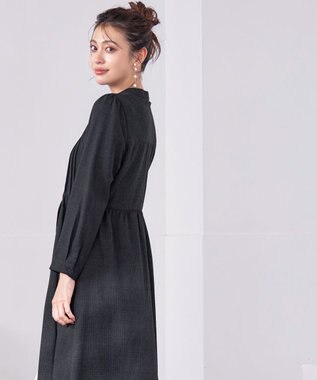 Tiaclasse 【洗える】バンドカラーチェック柄シャツワンピース チャコールグレー