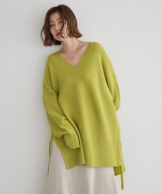 YECCA VECCA Vネックドロストデザインニット Lime Green